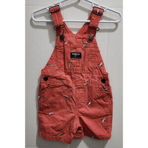 OshKosh B'gosh Baby Shortalls Overall Shorts Dark Salmon Embroidered SHARKS 18M